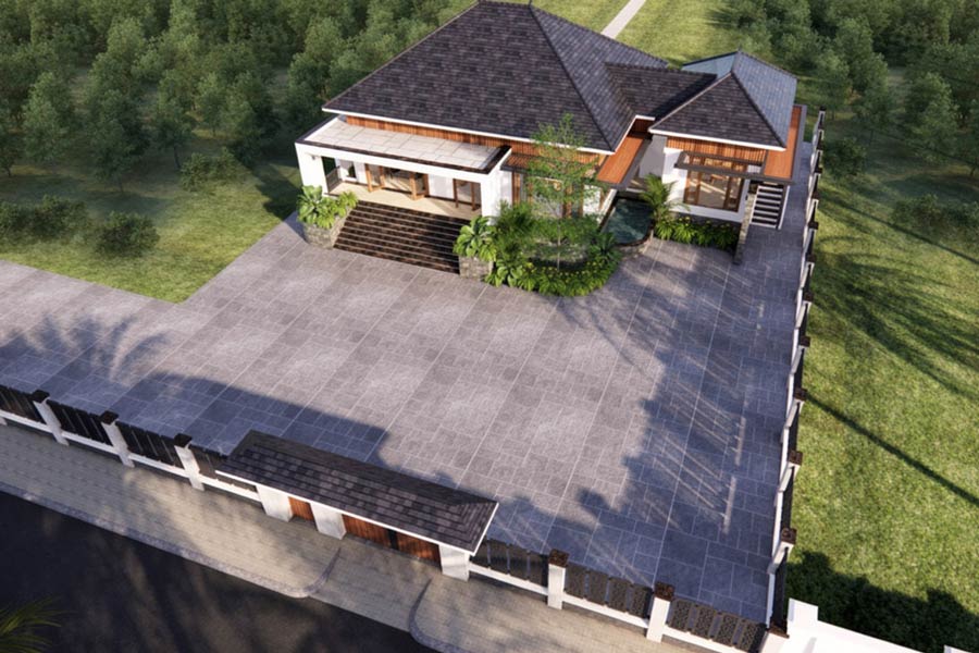 Mẫu thiết kế nhà chữ L 1 tầng 3 phòng ngủ kết hợp sân vườn