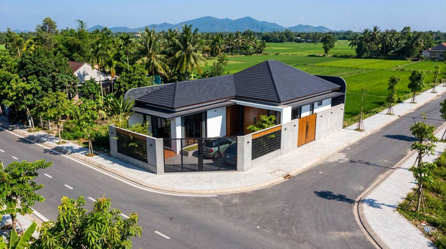 Mẫu nhà chữ L 1 tầng 3 phòng ngủ mái Nhật