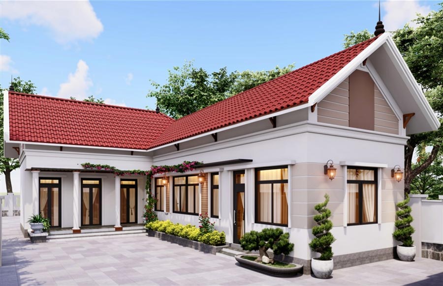 Mẫu nhà chữ L 1 tầng 3 phòng ngủ mái Thái