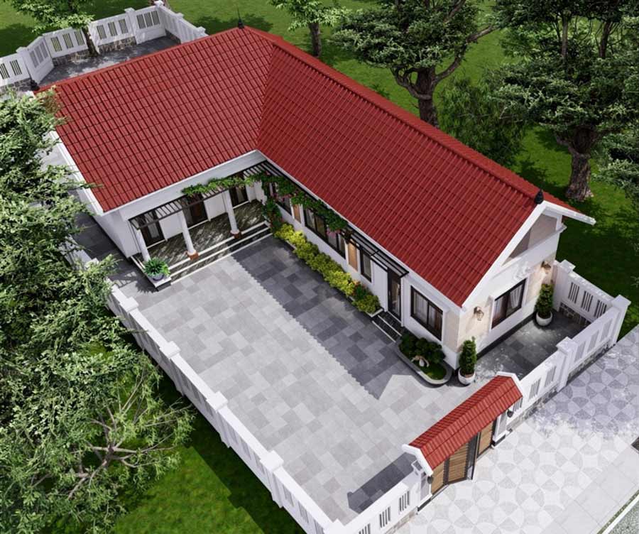 Mẫu nhà chữ L 1 tầng 3 phòng ngủ mái Thái