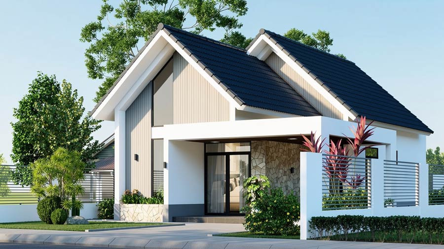 Mẫu nhà chữ L 1 tầng 3 phòng ngủ mái Thái