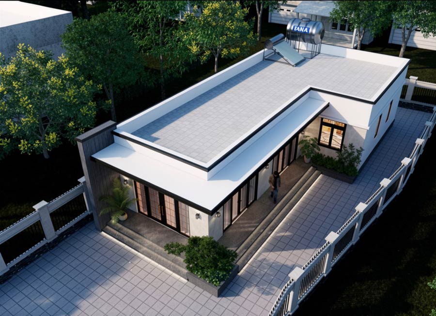 Nhà chữ L 1 tầng 3 phòng ngủ mái bằng