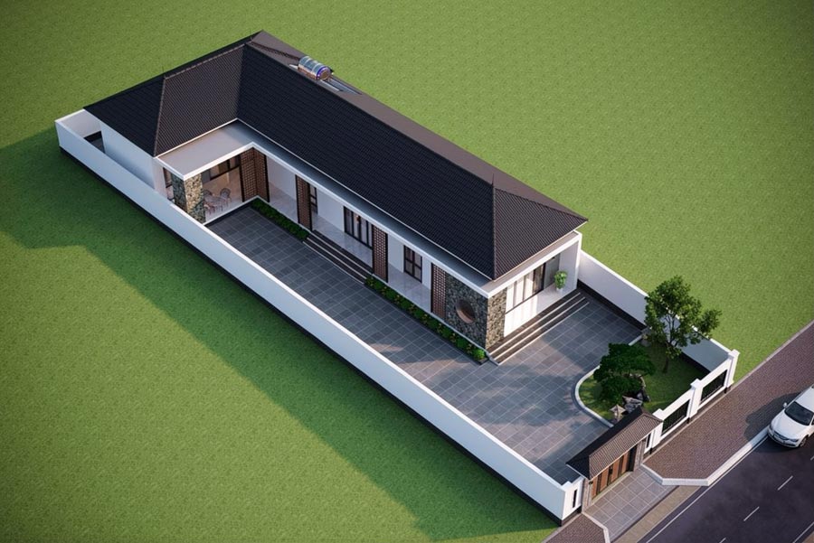 Mẫu nhà chữ L 1 tầng 3 phòng ngủ ở nông thôn