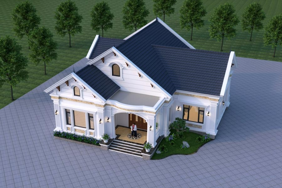Mẫu nhà chữ L 1 tầng 3 phòng ngủ tân cổ điển