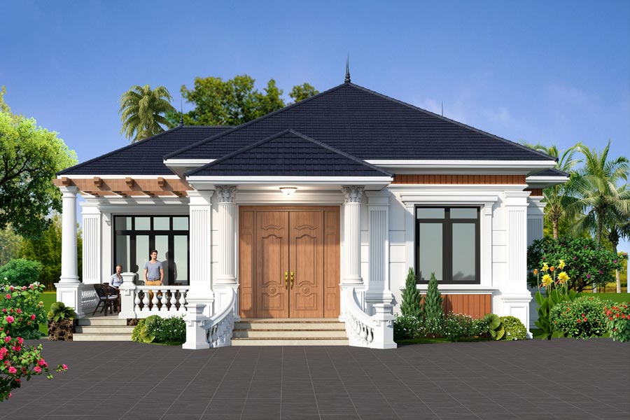 Mẫu nhà chữ L 1 tầng 3 phòng ngủ tân cổ điển