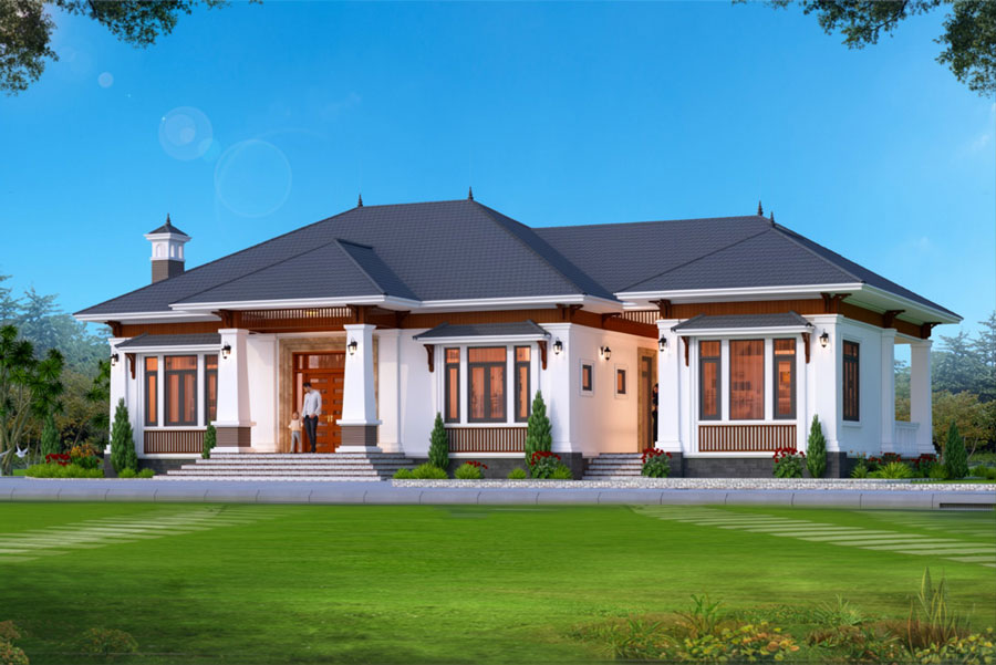 Nhà chữ L 1 tầng 4 phòng ngủ có hồ bơi
