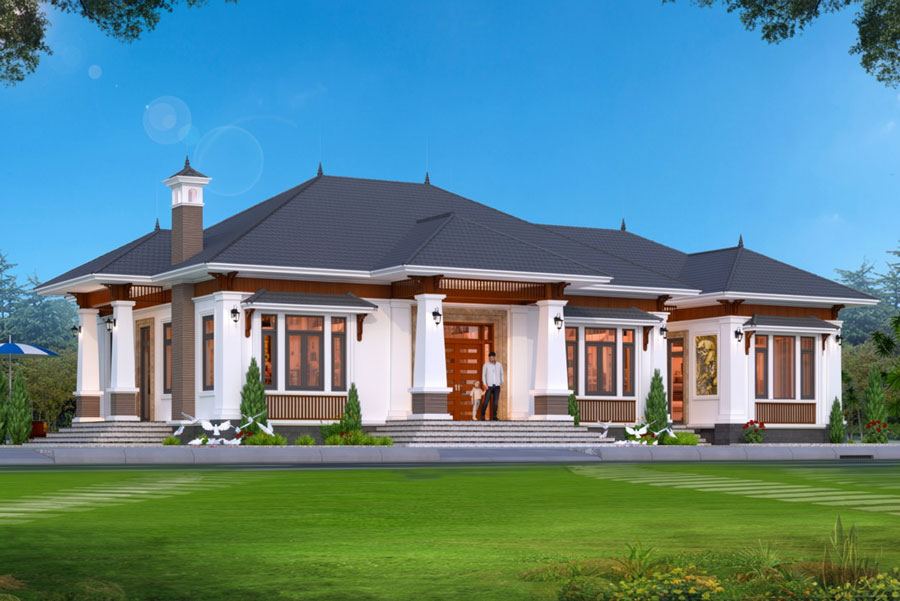 Nhà chữ L 1 tầng 4 phòng ngủ có hồ bơi