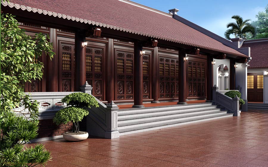Mẫu nhà gỗ 1 tầng 4 phòng ngủ