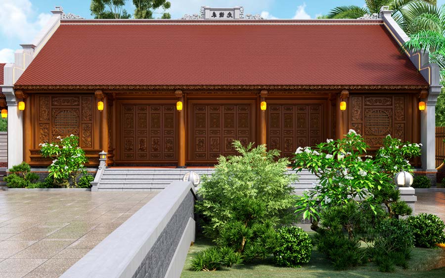 Mẫu nhà gỗ 3 gian 1 tầng mái ngói