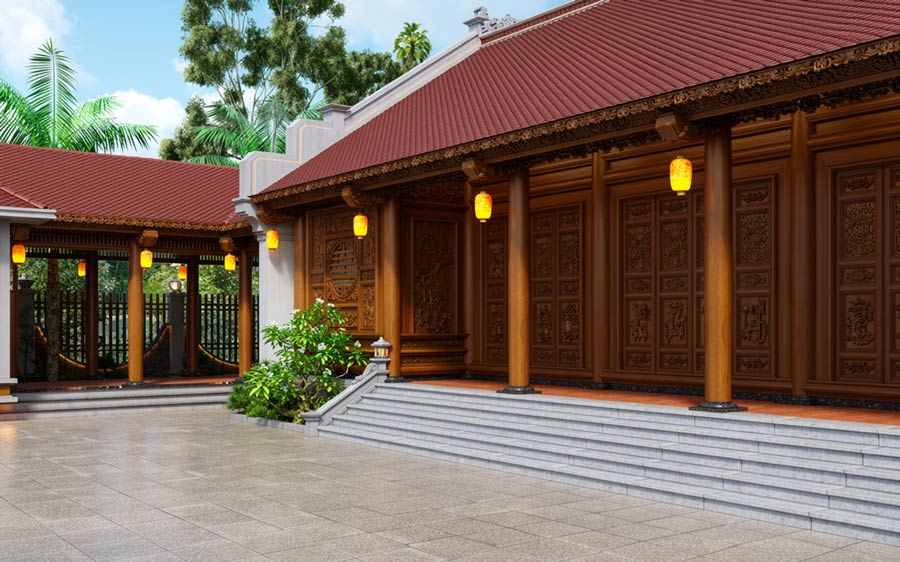 Mẫu nhà gỗ 3 gian 1 tầng mái ngói