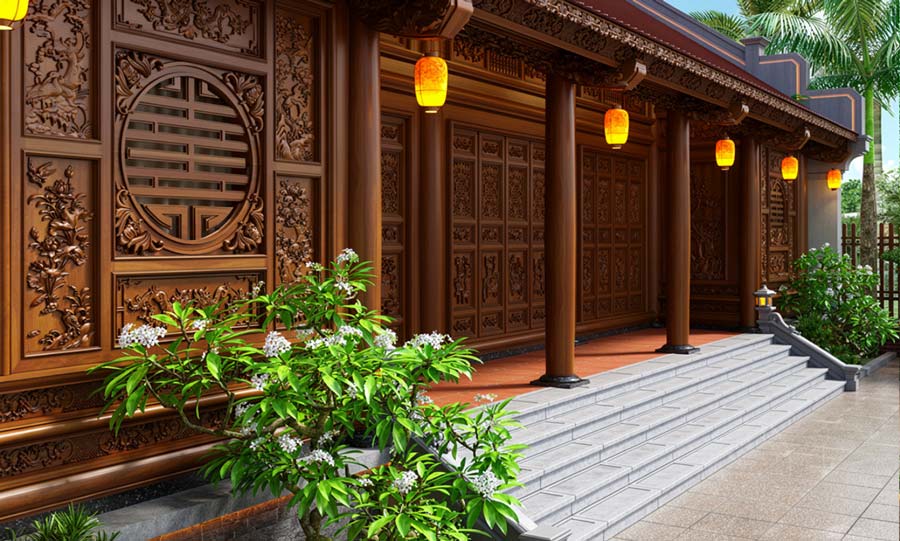 Mẫu nhà gỗ 3 gian 1 tầng mái ngói