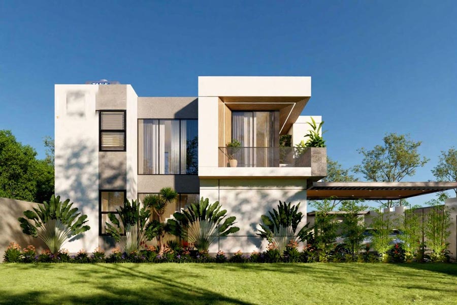 Thiết kế mẫu nhà kính 2 tầng đẹp mái bằng