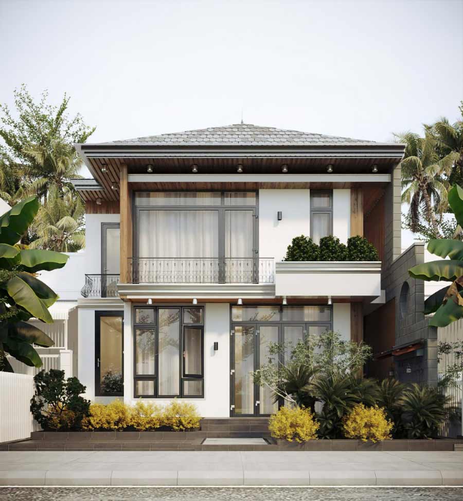 Mẫu nhà kính 2 tầng đẹp mái nhật