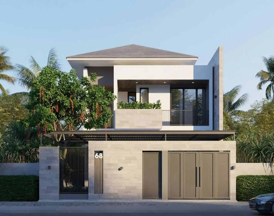 Mẫu nhà kính 2 tầng đẹp mái nhật