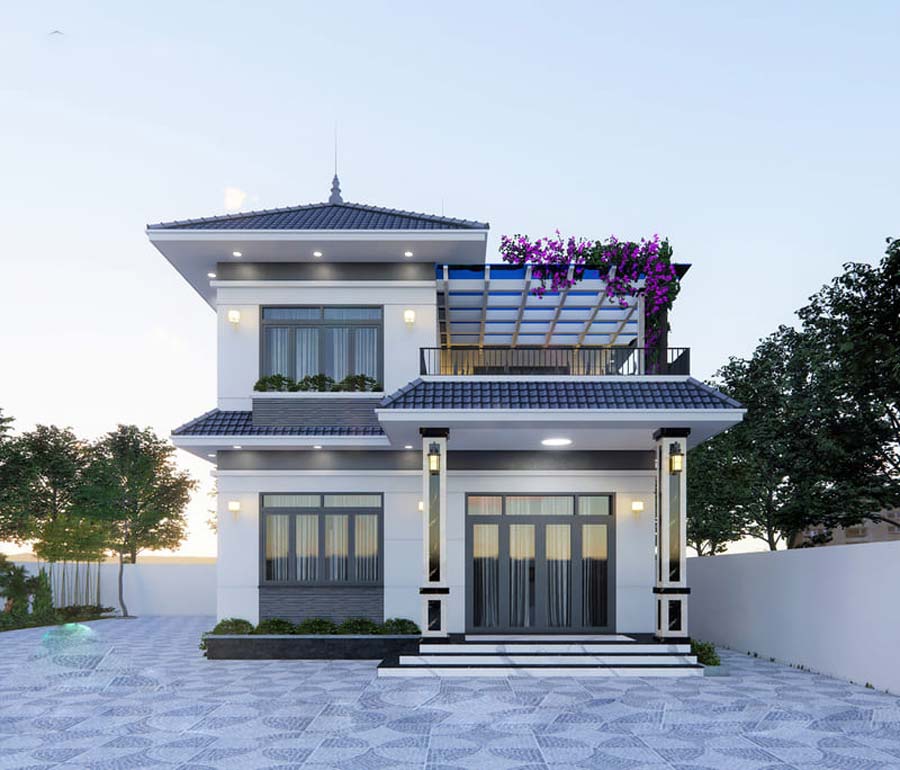 Mẫu nhà kính 2 tầng đẹp mái nhật