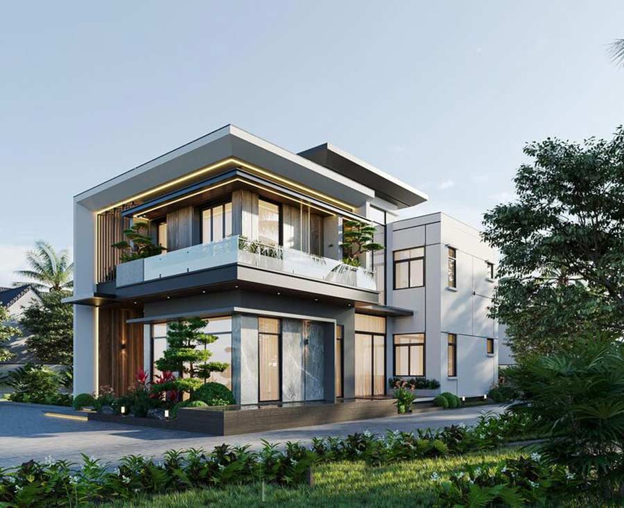 Mẫu nhà kính 2 tầng đẹp tối giản