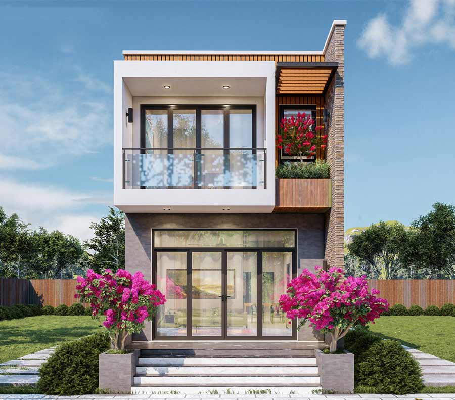 Thiết kế mẫu nhà kính 2 tầng đẹp ở nông thôn