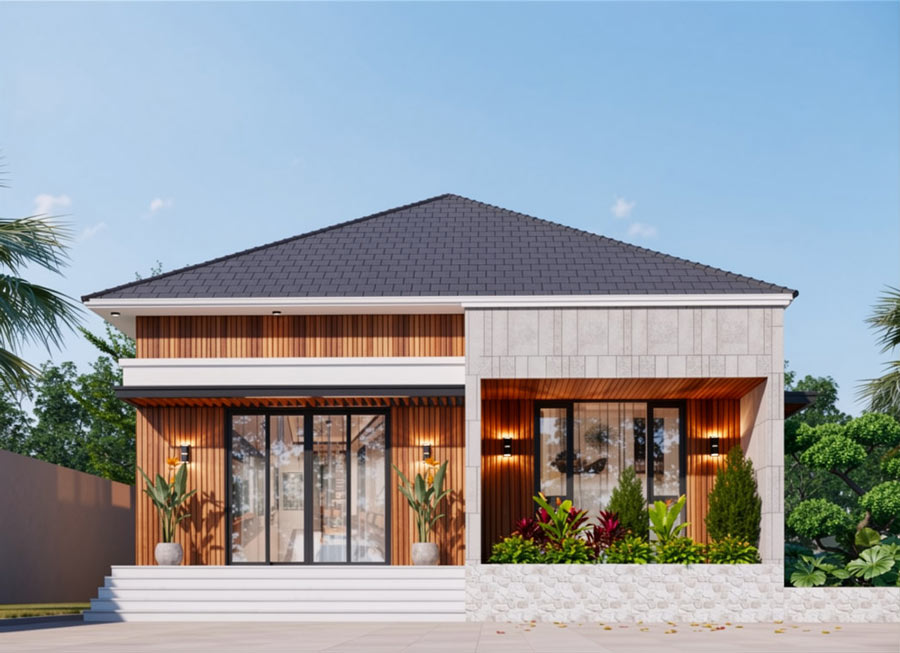 Nhà mái Nhật 1 tầng 3 phòng ngủ 100m2