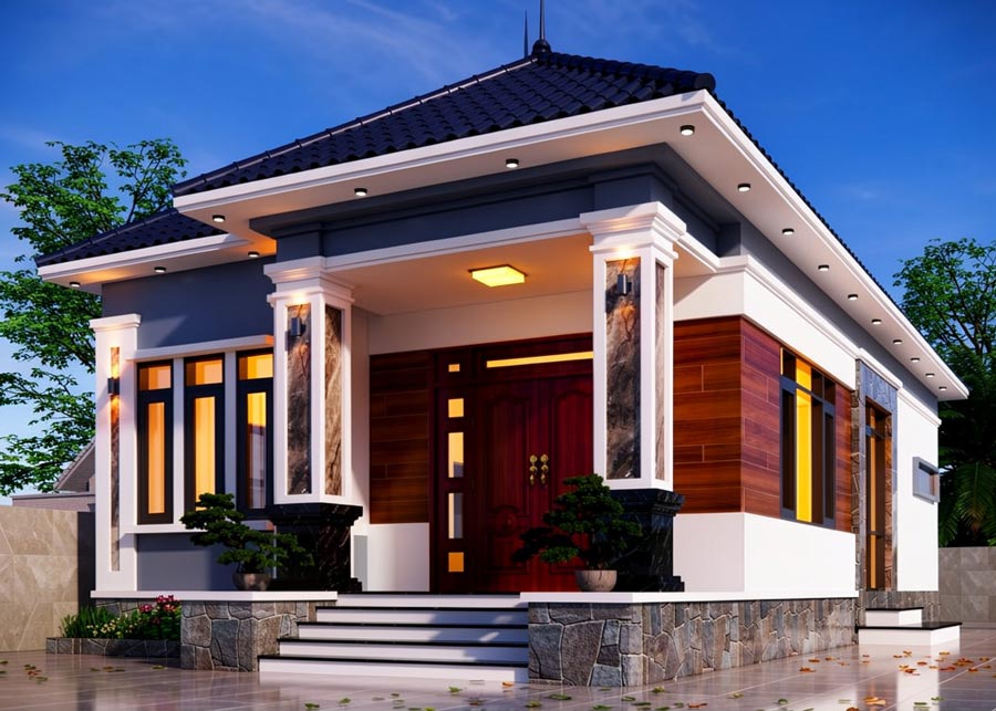Thiết kế nhà mái Nhật 1 tầng 3 phòng ngủ 120m2