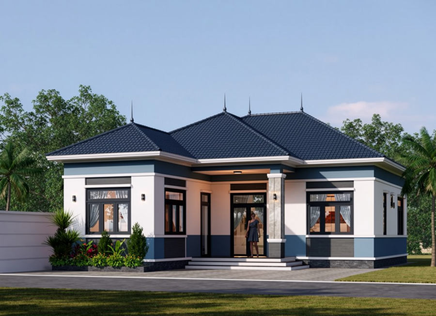 Thiết kế nhà mái Nhật 1 tầng 3 phòng ngủ 120m2