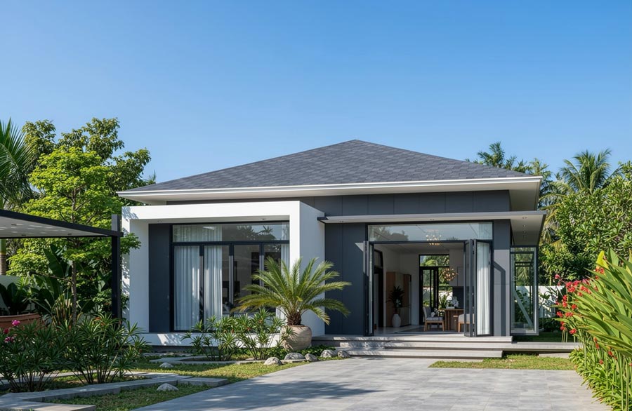 Nhà mái Nhật 1 tầng 3 phòng ngủ 150m2