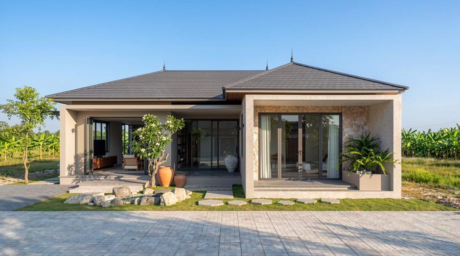 Nhà mái Nhật 1 tầng 3 phòng ngủ 150m2