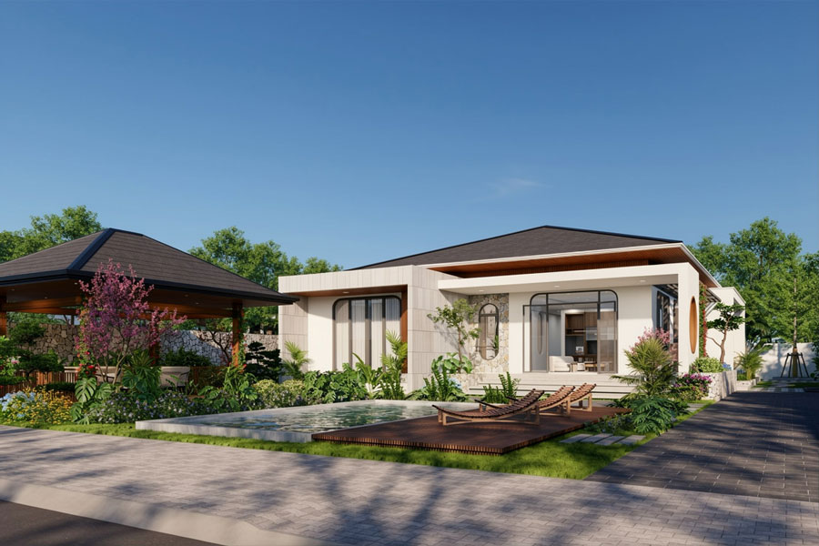 Nhà mái Nhật 1 tầng 3 phòng ngủ 150m2