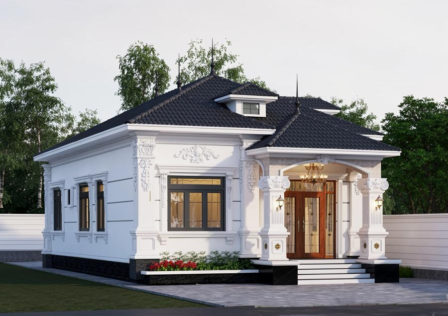 Mẫu nhà mái Nhật 1 tầng 3 phòng ngủ tân cổ điển