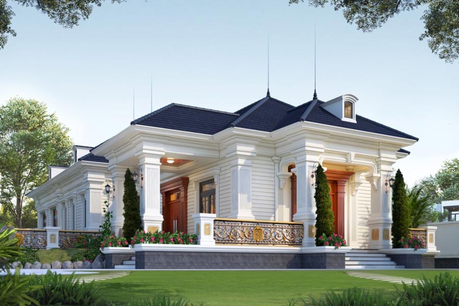 Mẫu nhà mái Nhật 1 tầng 4 phòng ngủ 250m2