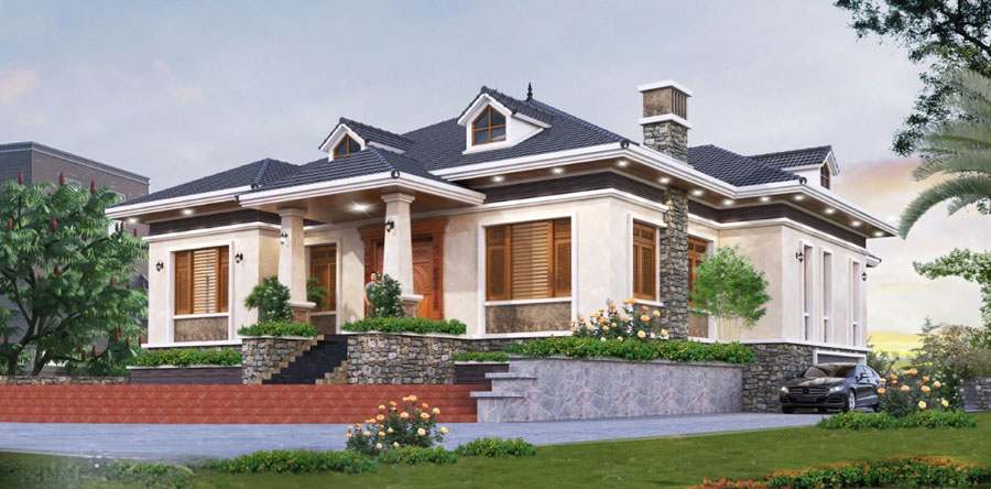Mẫu nhà mái Nhật 1 tầng 4 phòng ngủ 250m2