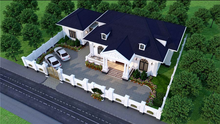 Mẫu nhà mái Nhật 1 tầng 4 phòng ngủ 250m2