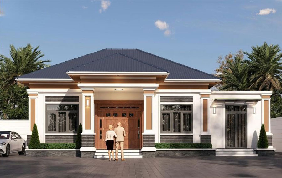 Mẫu nhà mái Nhật 1 tầng 4 phòng ngủ 250m2