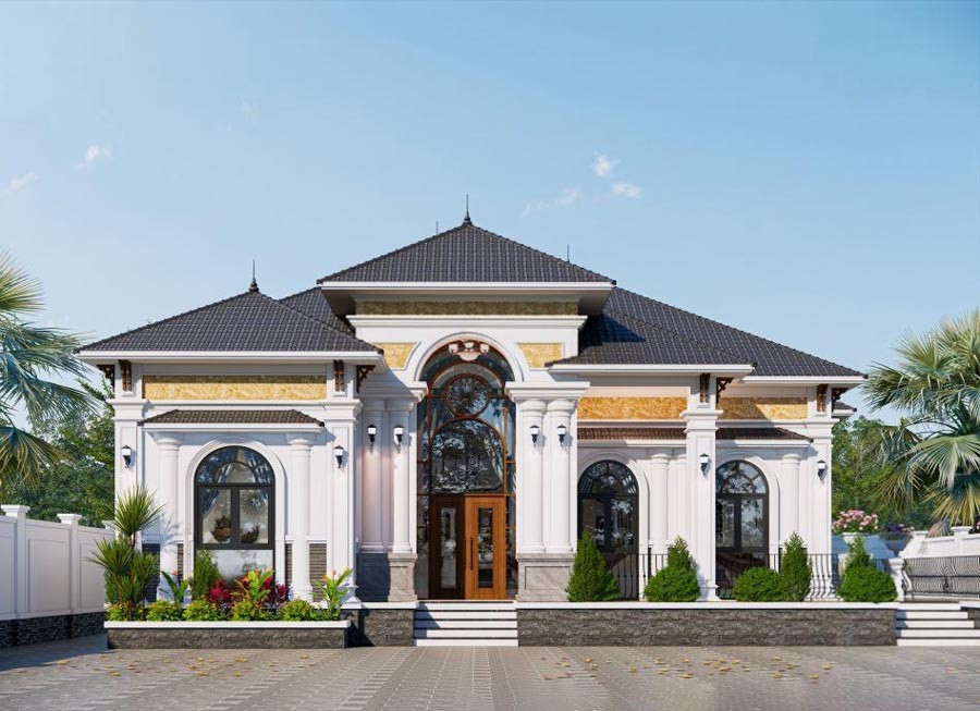 Mẫu nhà mái Nhật 1 tầng 4 phòng ngủ 250m2