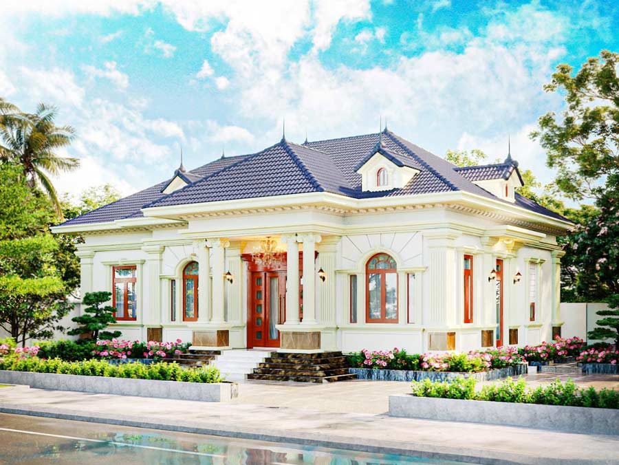 Nhà mái Nhật 1 tầng 4 phòng ngủ kiểu Pháp xa hoa
