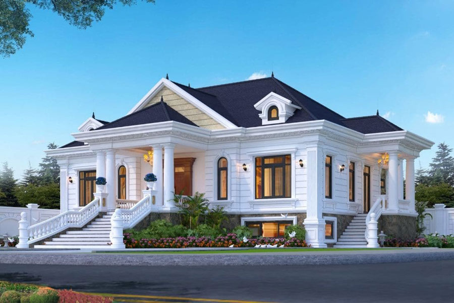 Nhà mái Nhật 1 tầng 4 phòng ngủ kiểu Pháp xa hoa