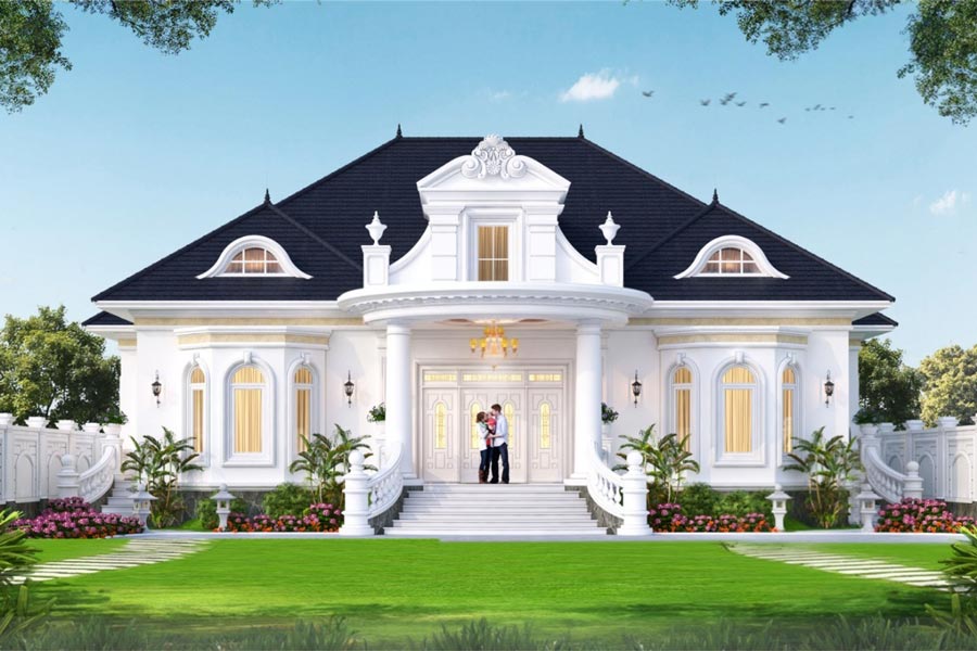 Nhà mái Nhật 1 tầng 4 phòng ngủ kiểu Pháp xa hoa