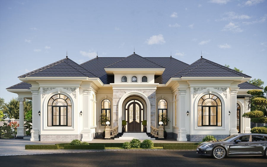 Mẫu nhà mái Nhật 1 tầng 4 phòng ngủ kiểu biệt thự
