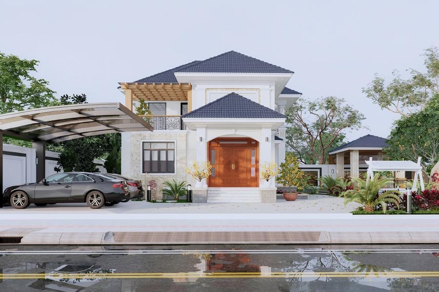 Thiết kế nhà mái Nhật 1 tầng 3 phòng ngủ có gác lửng