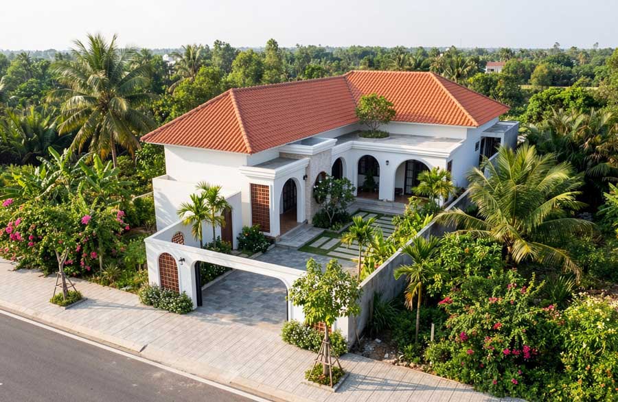 Nhà mái Thái 1 tầng 3 phòng ngủ Địa Trung Hải