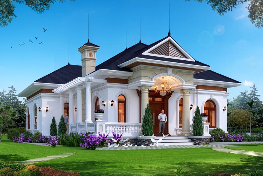 Mẫu nhà mái Thái 1 tầng 4 phòng ngủ 1 phòng thờ