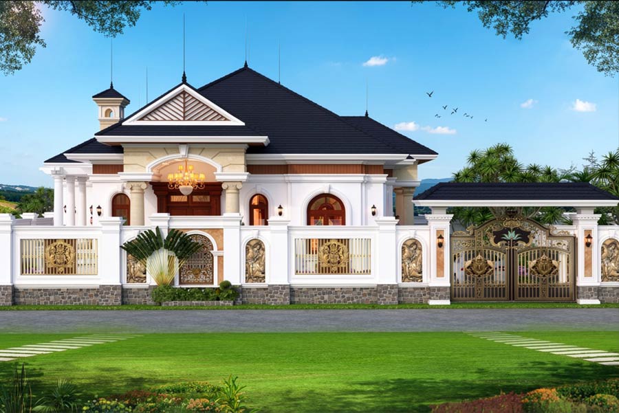 Mẫu nhà mái Thái 1 tầng 4 phòng ngủ 1 phòng thờ