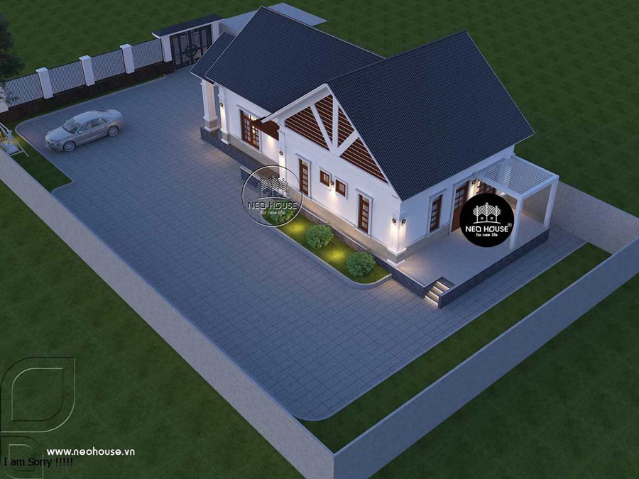 Thiết kế nhà mái Thái 1 tầng 4 phòng ngủ 120m2