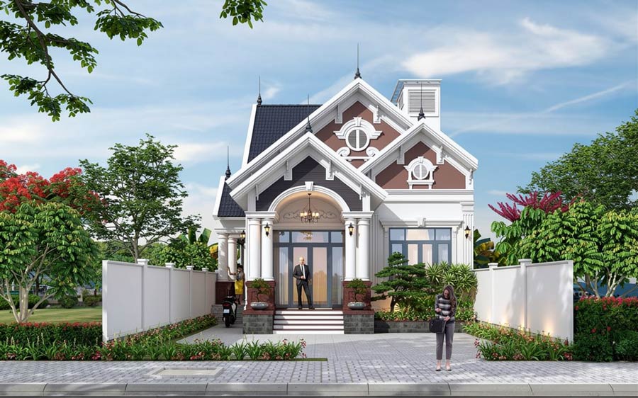 Thiết kế nhà mái Thái 1 tầng 4 phòng ngủ 120m2
