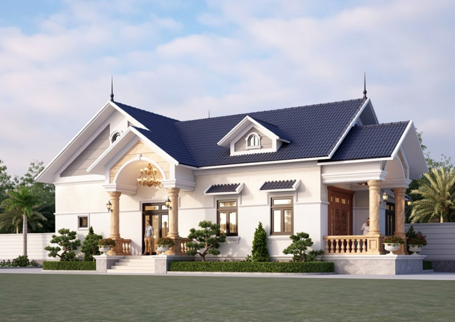 Nhà mái Thái 1 tầng 4 phòng ngủ 150m2