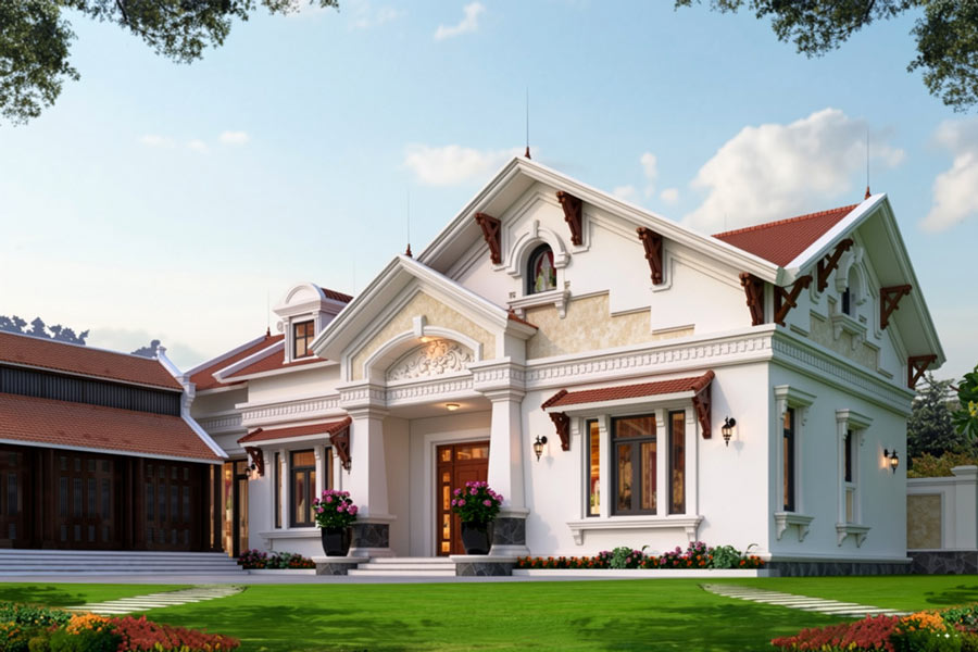 Mẫu nhà mái Thái 1 tầng 4 phòng ngủ 160m2