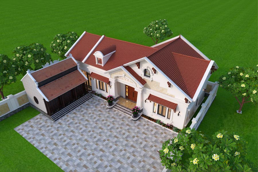 Mẫu nhà mái Thái 1 tầng 4 phòng ngủ 160m2