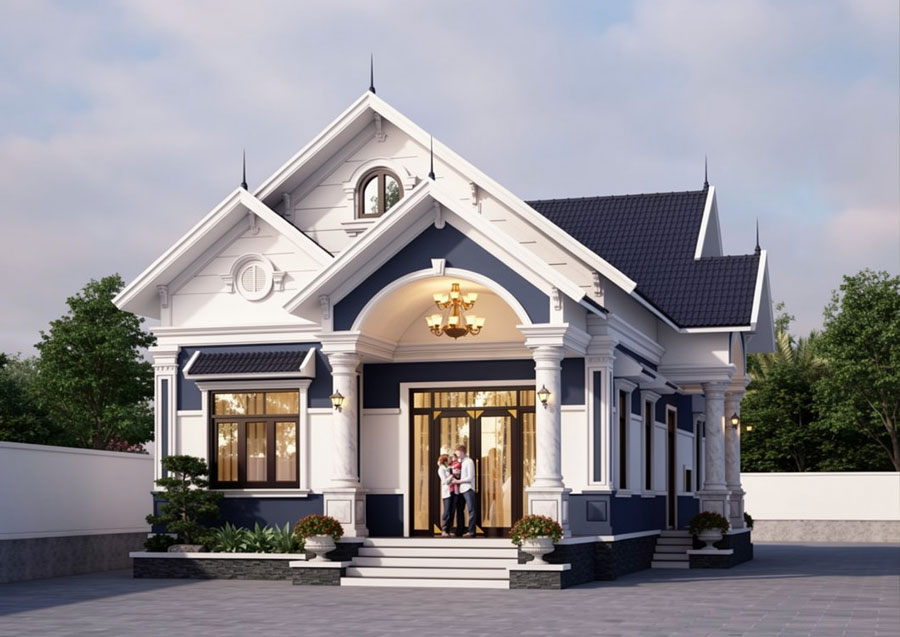 Mẫu nhà mái Thái 1 tầng 4 phòng ngủ tân cổ điển