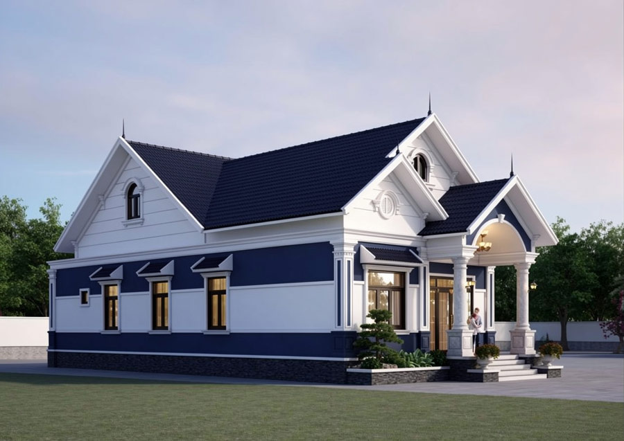 Mẫu nhà mái Thái 1 tầng 4 phòng ngủ tân cổ điển