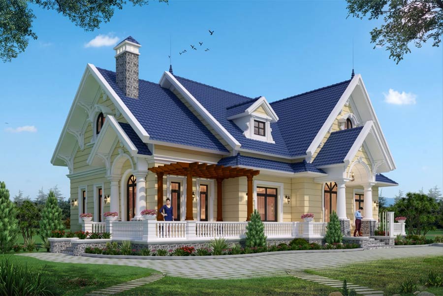 Mẫu nhà mái Thái 1 tầng 4 phòng ngủ tân cổ điển