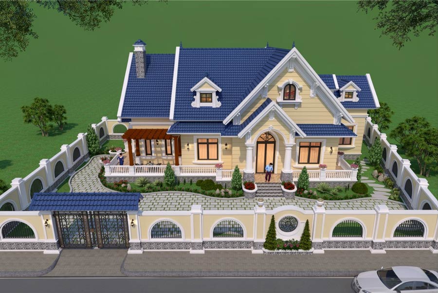 Mẫu nhà mái Thái 1 tầng 4 phòng ngủ tân cổ điển